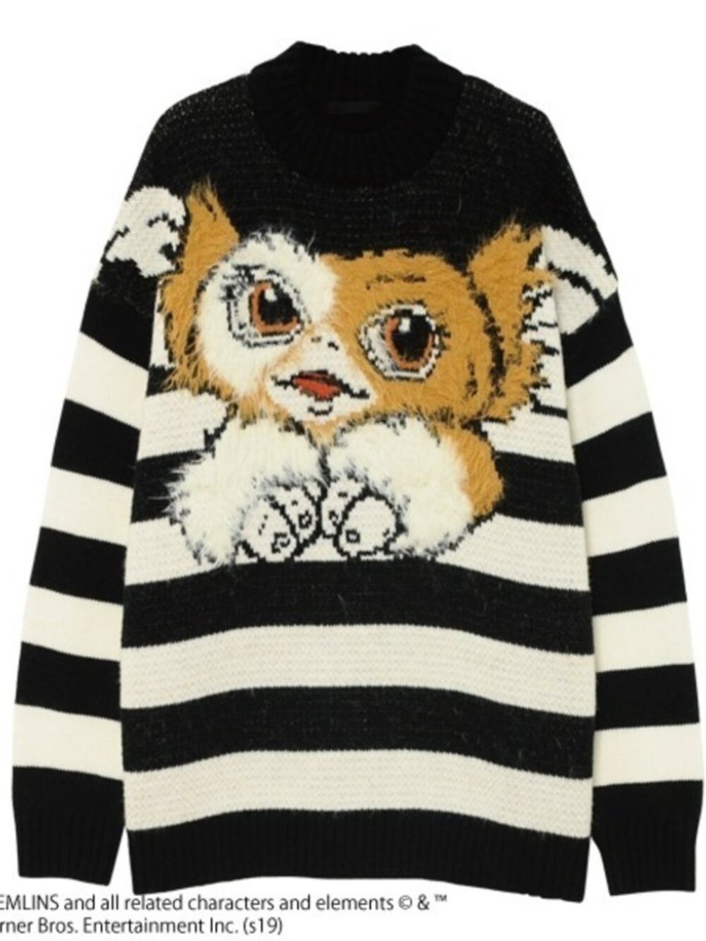 Rare Gremlins Gizmo Striped Knit Sweater Fuzzy Appliqué Black‎ White Unisex